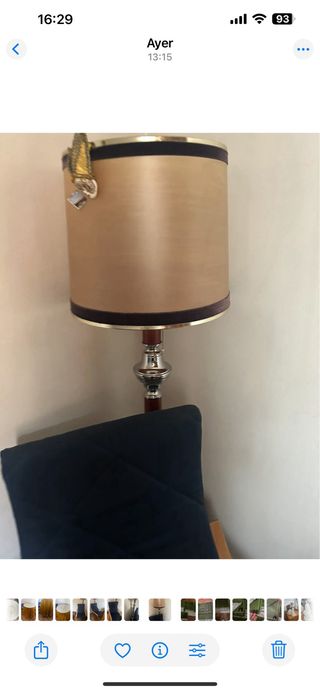 Lampada da terra vintage in metallo e legno