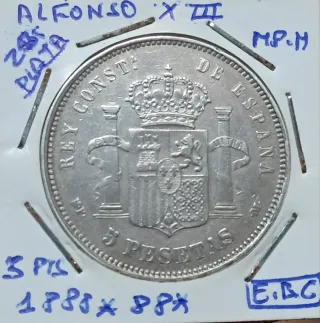 Moneda 5 Pesetas Alfonso XIII 1888 Plata