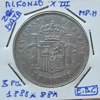 Moneda 5 Pesetas Alfonso XIII 1888 Plata