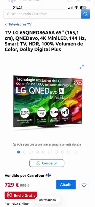 TV LG QNED Mini LED 65 Negra