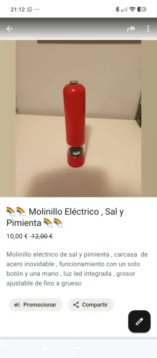 Molinillo Eléctrico Sal y Pimienta