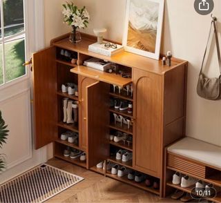 Zapatero de bambú y madera nuevo sin armar.