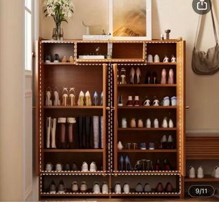 Zapatero de bambú y madera nuevo sin armar.