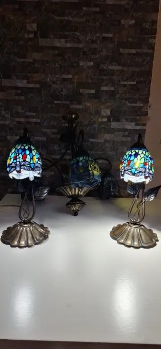 Juego de Lámparas Tiffany libélulas Cristal Metal
