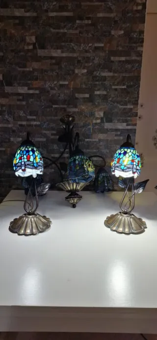 Juego de Lámparas Tiffany libélulas Cristal Metal
