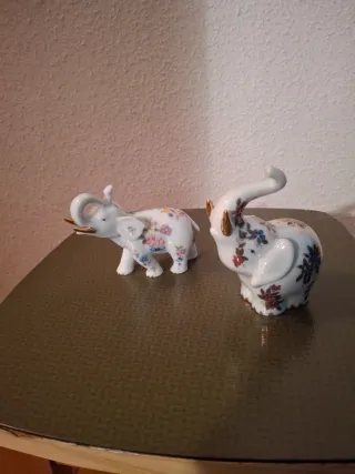 2 Elefantes Cerámica Decorativos Florales