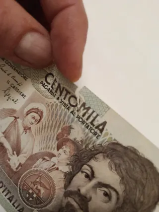 4#. Banconota 100000 lire Caravaggio I tipo.