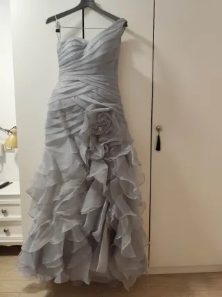 Vestido organza gris perla talla 38