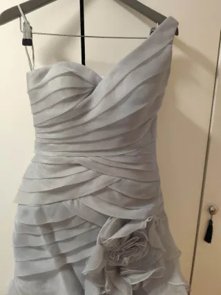 Vestido organza gris perla talla 38