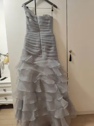 Vestido organza gris perla talla 38
