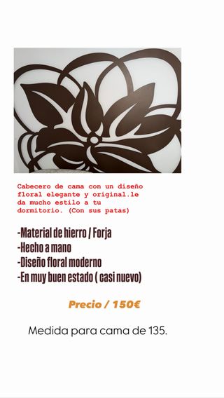 Cabecero Forja Floral 135cm Hecho a mano.