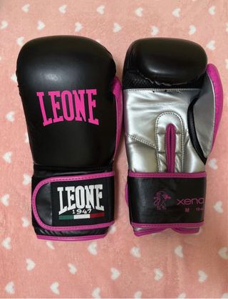 Guanti Box Leone M Nero/Rosa Nuovi