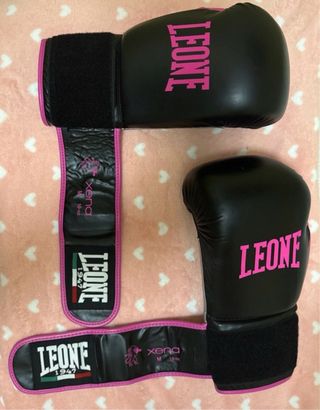 Guanti Box Leone M Nero/Rosa Nuovi