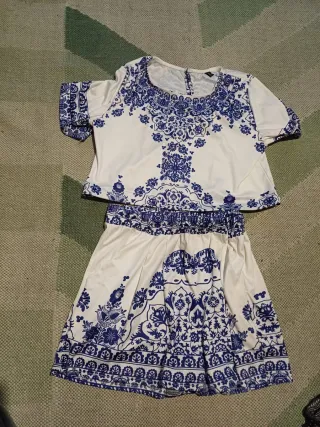 Conjunto Estampado Azul y Blanco