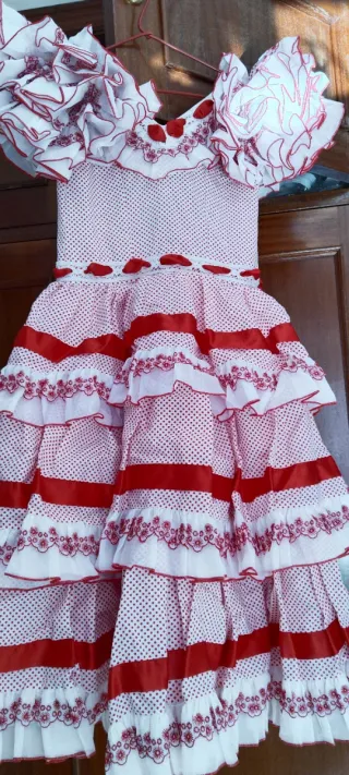 Traje Flamenca Niña Blanco y Rojo