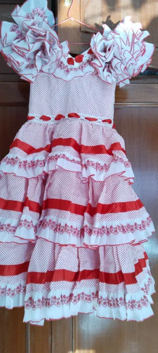 Traje Flamenca Niña Blanco y Rojo