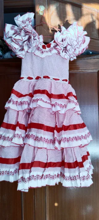 Traje Flamenca Niña Blanco y Rojo
