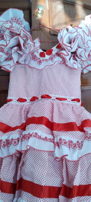 Traje Flamenca Niña Blanco y Rojo