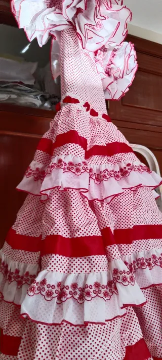 Traje Flamenca Niña Blanco y Rojo