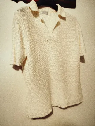 Jersey Polo Blanco de Punto, Manga Corta