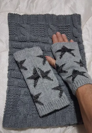 Set scaldacollo + guanti donna grigio/nero