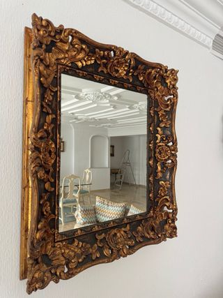 Espejo Antiguo Madera Tallada y Dorada