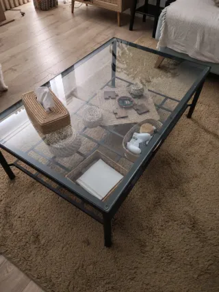 Mesa baja forja y cristal artesanal