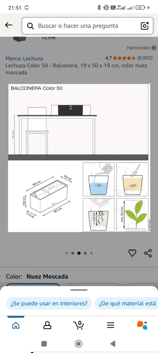 Maceta Balconera Lechuza Beige y Negra 80 y 50