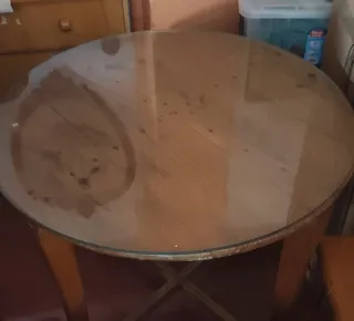 Mesa camilla redonda madera y cristal