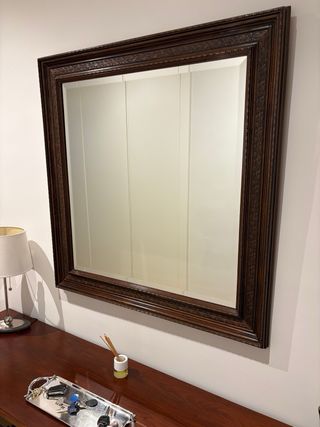 Espejo biselado marco ancho madera marqueteria
