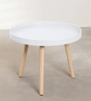 Mesa auxiliar redonda blanca y madera