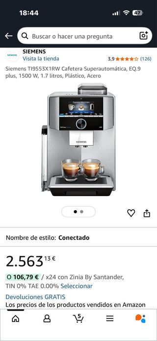 Cafetera Siemens EQ.9 Plus S500 Automática