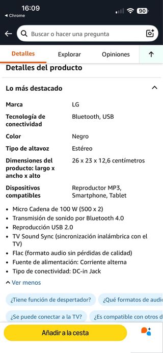 Mini cadena LG negra