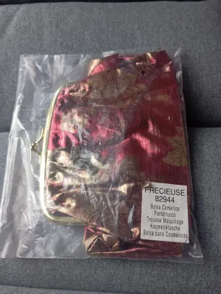 Bolsito neceser guardatodo dorado y burdeos