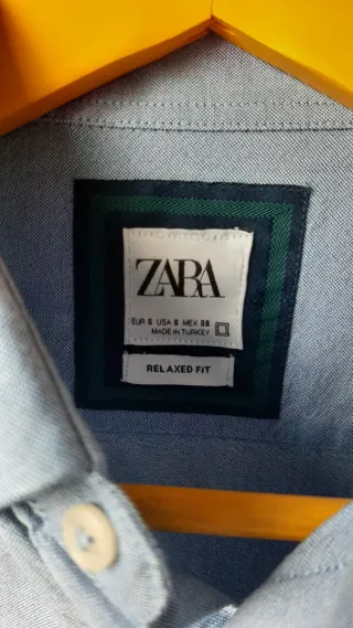 Camisa Oxford Zara Hombre Azul Claro