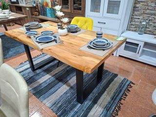 Mesa Comedor Madera Maciza y Metal 160cm