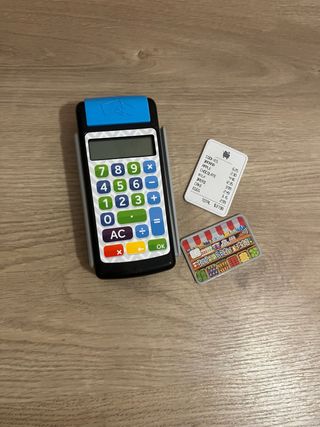 Datáfono de juguete con tarjeta y ticket