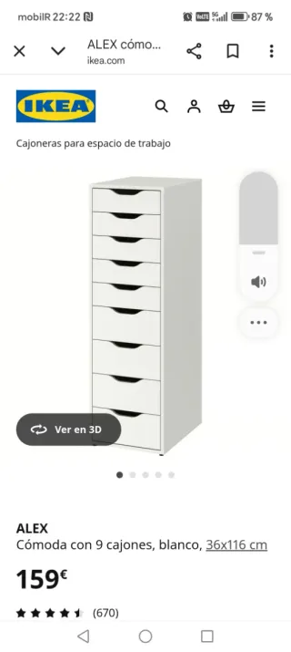 Cajonera ALEX IKEA blanca