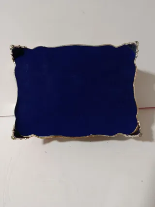 Joyero antiguo grande plateado con  piedra negra