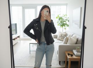 Chaqueta de cuero negra para mujer