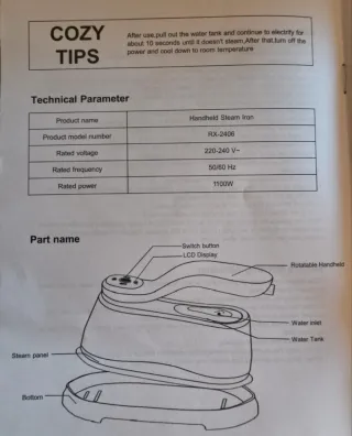 Ferro da Stiro Portatile 1200W - Riscaldamento 15s