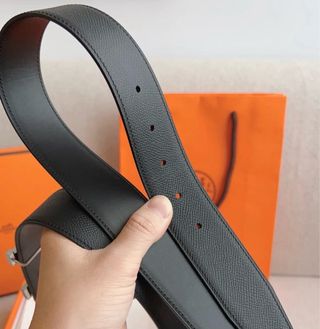 Cinturón Hermès Negro Hebilla H Plata