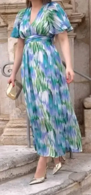 Vestido invitada boda/bautizo azul y verde