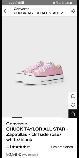 Zapatillas Converse T38 Rosa Plataforma