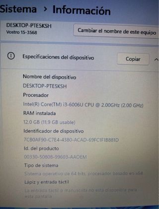 Dell Vostro 15-3568 i3 12GB RAM SSD 256GB