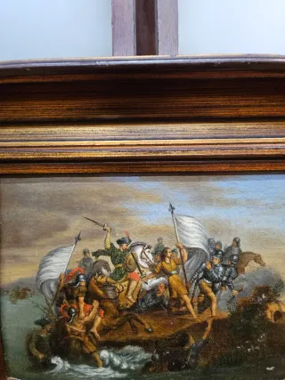 Óleo antiguo escena batalla