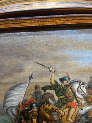 Óleo antiguo escena batalla