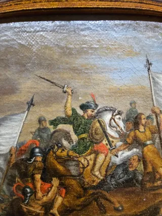 Óleo antiguo escena batalla