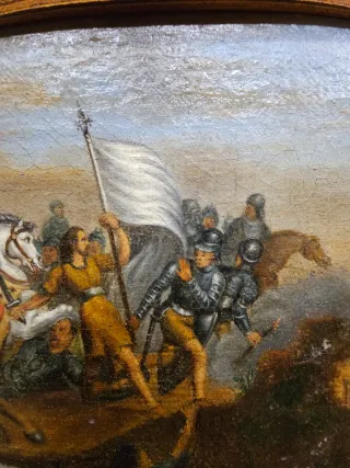 Óleo antiguo escena batalla