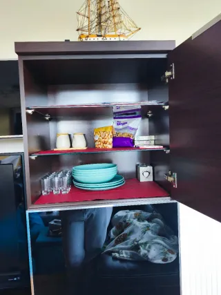 Muebles de salón de melamina y vidrio